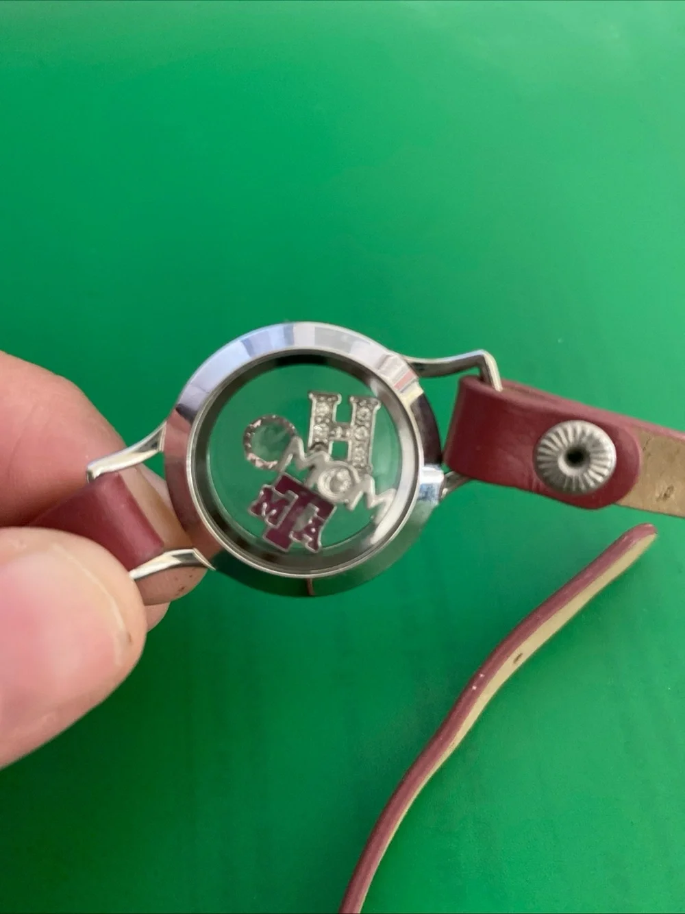 Origami Owl Maroon Leather Wrap Locket Bracelet Watch
